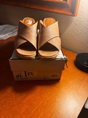 Guess Tan Cross-Band Espadrille Wedge Sandals